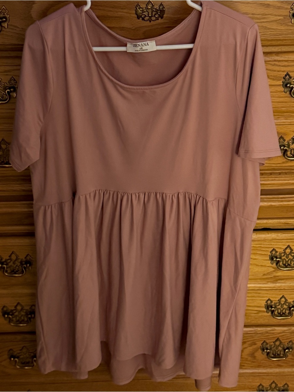 Zenana Outfitters Dusty Mauve Short Sleeve Babydoll Tunic 1XL